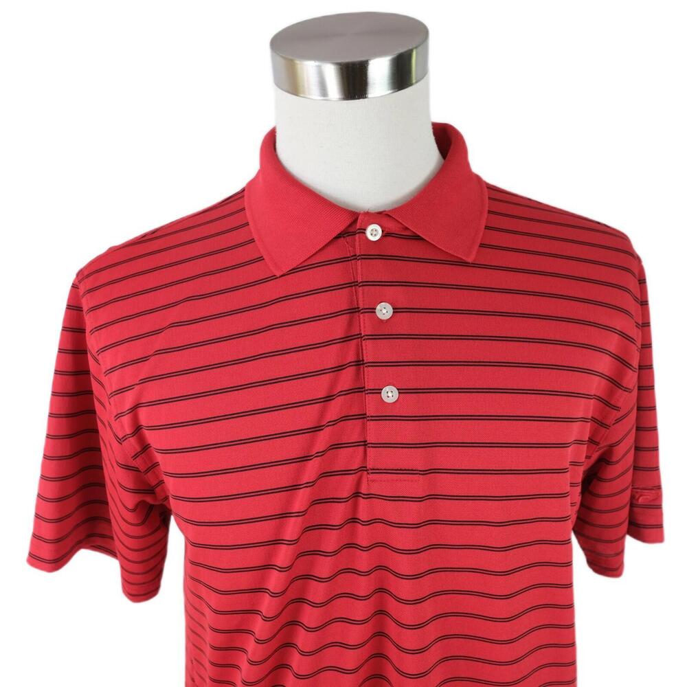 Top Flite Mens Red Black Striped Polo Shirt Large